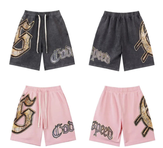 GOD SPEED, Sweat Shorts, Black/Pink
